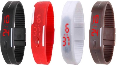NS18 Silicone Led Magnet Band Combo of 4 Black, Red, White And Brown Digital Watch  - For Boys & Girls   Watches  (NS18)