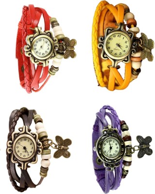 NS18 Vintage Butterfly Rakhi Combo of 4 Red, Brown, Yellow And Purple Analog Watch  - For Women   Watches  (NS18)