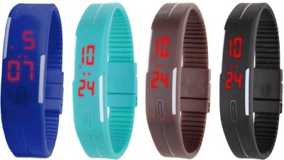 NS18 Silicone Led Magnet Band Combo of 4 Blue, Sky Blue, Brown And Black Digital Watch  - For Boys & Girls   Watches  (NS18)