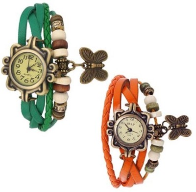Felizo Bracelet Combo of 2 watch (Green & Orange) Vintage Watch Combo Analog Watch  - For Women   Watches  (Felizo)