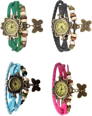 NS18 Vintage Butterfly Rakhi Combo of 4 Green, Sky Blue, Black And Pink Analog Watch  - For Women   Watches  (NS18)