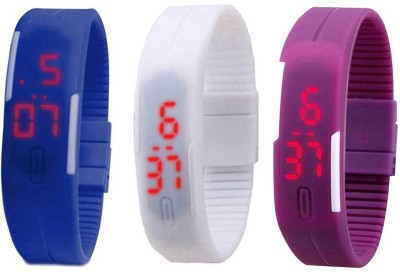 NS18 Silicone Led Magnet Band Combo of 3 Blue, White And Purple Digital Watch  - For Boys & Girls   Watches  (NS18)