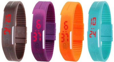 NS18 Silicone Led Magnet Band Watch Combo of 4 Brown, Purple, Orange And Sky Blue Digital Watch  - For Couple   Watches  (NS18)