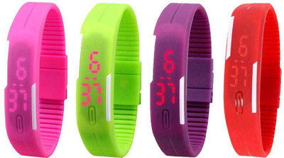 Kissu Led Magnet Band Combo of 4 Pink, Green, Purple And Red Watch - For Men & Women