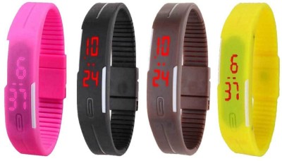 NS18 Silicone Led Magnet Band Combo of 4 Pink, Black, Brown And Yellow Watch  - For Boys & Girls   Watches  (NS18)