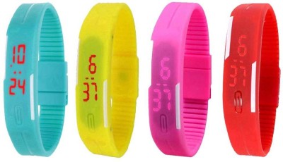 NS18 Silicone Led Magnet Band Watch Combo of 4 Sky Blue, Yellow, Pink And Red Digital Watch  - For Couple   Watches  (NS18)
