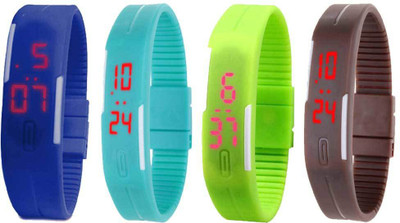 

Kissu Led Magnet Band Combo of 4 Blue, Sky Blue, Green And Brown Watch - For Men & Women