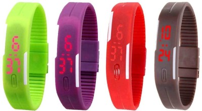 NS18 Silicone Led Magnet Band Combo of 4 Green, Purple, Red And Brown Digital Watch  - For Boys & Girls   Watches  (NS18)