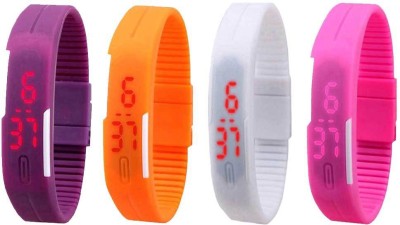 NS18 Silicone Led Magnet Band Watch Combo of 4 Purple, Orange, White And Pink Digital Watch  - For Couple   Watches  (NS18)