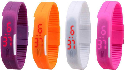 

NS18 Silicone Led Magnet Band Watch Combo of 4 Purple, Orange, White And Pink Watch - For Couple