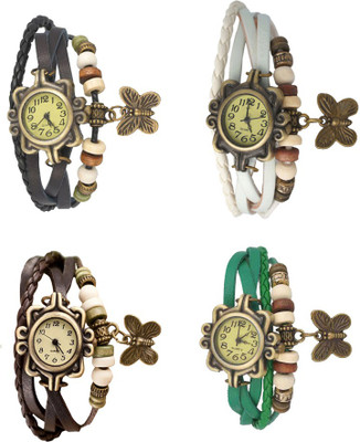 

NS18 Vintage Butterfly Rakhi Combo of 4 Black, Brown, White And Green Watch - For Women