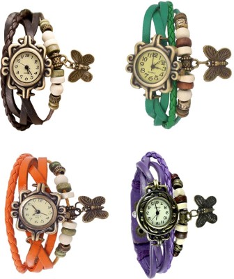 NS18 Vintage Butterfly Rakhi Combo of 4 Brown, Orange, Green And Purple Analog Watch  - For Women   Watches  (NS18)