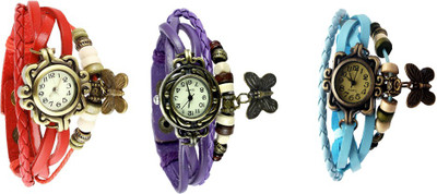 

Kissu Vintage Rakhi Watch Combo of 3 Red, Purple And Sky Blue Watch - For Women
