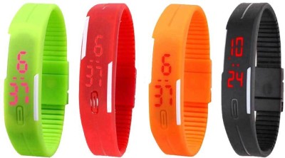 NS18 Silicone Led Magnet Band Combo of 4 Green, Red, Orange And Black Digital Watch  - For Boys & Girls   Watches  (NS18)