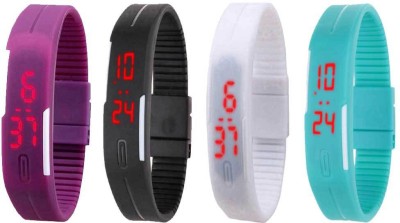 NS18 Silicone Led Magnet Band Watch Combo of 4 Purple, Black, White And Sky Blue Digital Watch  - For Couple   Watches  (NS18)