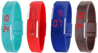 NS18 Silicone Led Magnet Band Combo of 4 Sky Blue, Red, Blue And Brown Digital Watch  - For Boys & Girls   Watches  (NS18)