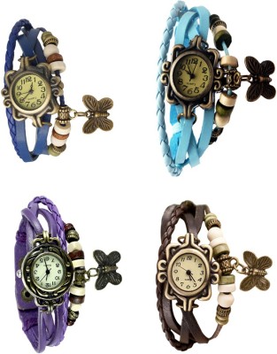 NS18 Vintage Butterfly Rakhi Combo of 4 Blue, Purple, Sky Blue And Brown Analog Watch  - For Women   Watches  (NS18)