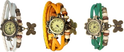 NS18 Vintage Butterfly Rakhi Watch Combo of 3 White, Yellow And Green Analog Watch  - For Women   Watches  (NS18)