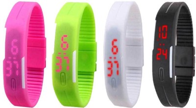 NS18 Silicone Led Magnet Band Combo of 4 Pink, Green, White And Black Digital Watch  - For Boys & Girls   Watches  (NS18)