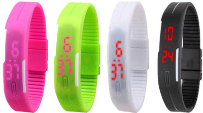 View NS18 Silicone Led Magnet Band Combo of 4 Pink, Green, White And Black Digital Watch  - For Boys & Girls Wrist Watches Price Online(NS18)