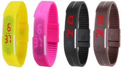 NS18 Silicone Led Magnet Band Combo of 4 Yellow, Pink, Black And Brown Digital Watch  - For Boys & Girls   Watches  (NS18)