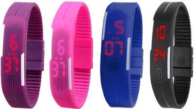 View NS18 Silicone Led Magnet Band Combo of 4 Purple, Pink, Blue And Black Digital Watch  - For Boys & Girls Wrist Watches Price Online(NS18)