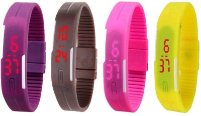 NS18 Silicone Led Magnet Band Combo of 4 Purple, Brown, Pink And Yellow Digital Watch  - For Boys & Girls   Watches  (NS18)