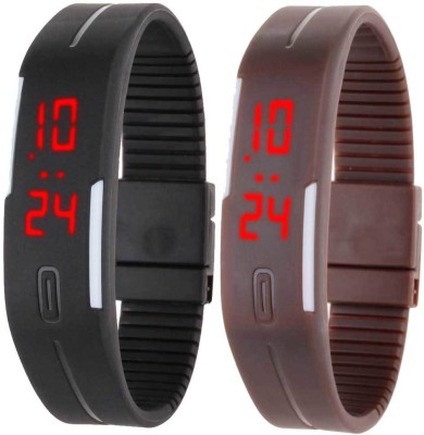 NS18 Silicone Led Magnet Band Set of 2 Black And Brown Digital Watch  - For Boys & Girls   Watches  (NS18)