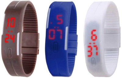 NS18 Silicone Led Magnet Band Combo of 3 Brown, Blue And White Digital Watch  - For Boys & Girls   Watches  (NS18)