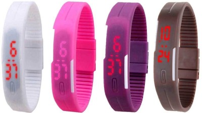 NS18 Silicone Led Magnet Band Combo of 4 White, Pink, Purple And Brown Digital Watch  - For Boys & Girls   Watches  (NS18)