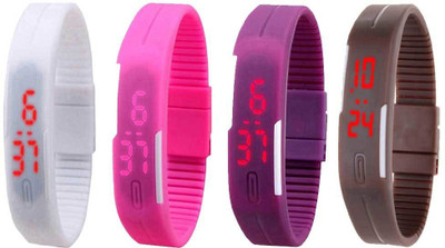 NS18 Silicone Led Magnet Band Combo of 4 White, Pink, Purple And Brown Digital Watch  - For Boys & Girls   Watches  (NS18)