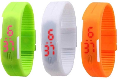 NS18 Silicone Led Magnet Band Combo of 3 Green, White And Orange Digital Watch  - For Boys & Girls   Watches  (NS18)