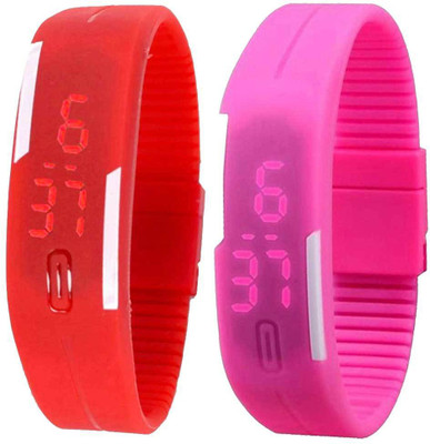 

NS18 Silicone Led Magnet Band Set of 2 Red And Pink Watch - For Boys & Girls