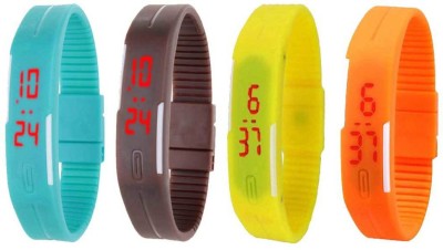 NS18 Silicone Led Magnet Band Combo of 4 Sky Blue, Brown, Yellow And Orange Digital Watch  - For Boys & Girls   Watches  (NS18)