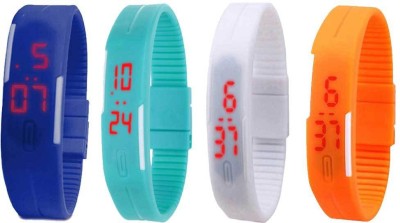 NS18 Silicone Led Magnet Band Combo of 4 Blue, Sky Blue, White And Orange Digital Watch  - For Boys & Girls   Watches  (NS18)