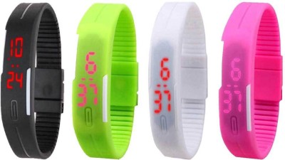 NS18 Silicone Led Magnet Band Watch Combo of 4 Black, Green, White And Pink Digital Watch  - For Couple   Watches  (NS18)