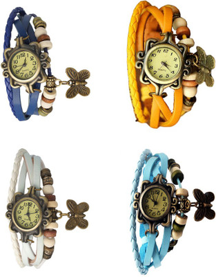 

Kissu Vintage Rakhi Combo of 4 Blue, White, Yellow And Sky Blue Watch - For Women