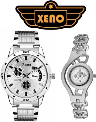 Xeno 2-248 Chronograph Pattern Date Day Type Silver Metal Silver & White Dial Men & Women Watch  - For Couple   Watches  (Xeno)