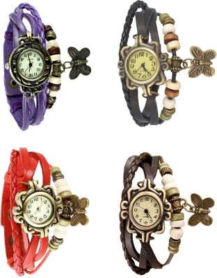 NS18 Vintage Butterfly Rakhi Combo of 4 Purple, Red, Black And Brown Analog Watch  - For Women   Watches  (NS18)