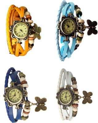 NS18 Vintage Butterfly Rakhi Combo of 4 Yellow, Blue, Sky Blue And White Analog Watch  - For Women   Watches  (NS18)
