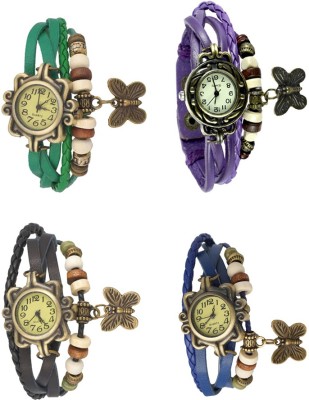 NS18 Vintage Butterfly Rakhi Combo of 4 Green, Black, Purple And Blue Analog Watch  - For Women   Watches  (NS18)