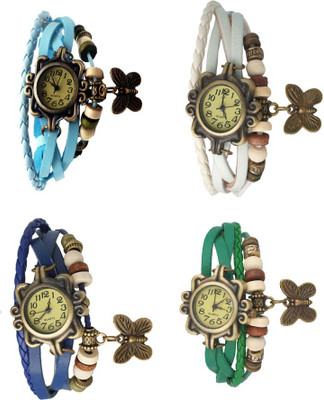 

NS18 Vintage Butterfly Rakhi Combo of 4 Sky Blue, Blue, White And Green Watch - For Women