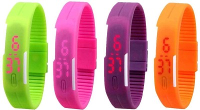 NS18 Silicone Led Magnet Band Combo of 4 Green, Pink, Purple And Orange Digital Watch  - For Boys & Girls   Watches  (NS18)
