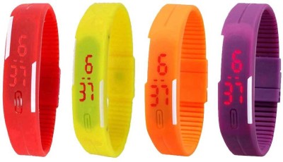 NS18 Silicone Led Magnet Band Watch Combo of 4 Red, Yellow, Orange And Purple Digital Watch  - For Couple   Watches  (NS18)