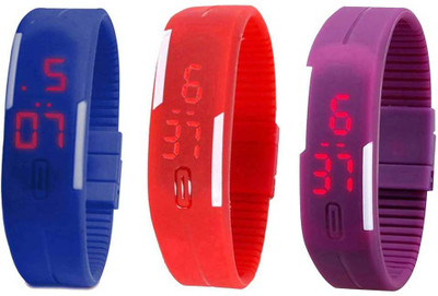 View NS18 Silicone Led Magnet Band Combo of 3 Blue, Red And Purple Digital Watch  - For Boys & Girls Wrist Watches Price Online(NS18)