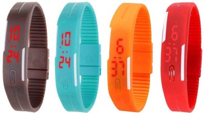 NS18 Silicone Led Magnet Band Watch Combo of 4 Brown, Sky Blue, Orange And Red Digital Watch  - For Couple   Watches  (NS18)