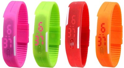 NS18 Silicone Led Magnet Band Combo of 4 Pink, Green, Red And Orange Digital Watch  - For Boys & Girls   Watches  (NS18)