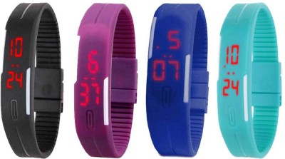 NS18 Silicone Led Magnet Band Watch Combo of 4 Black, Purple, Blue And Sky Blue Digital Watch  - For Couple   Watches  (NS18)