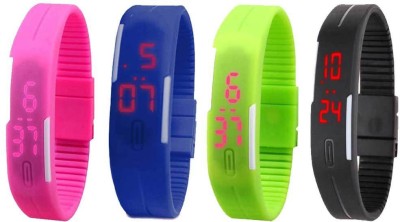 NS18 Silicone Led Magnet Band Combo of 4 Pink, Blue, Green And Black Digital Watch  - For Boys & Girls   Watches  (NS18)