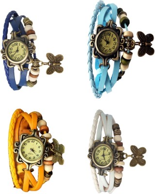 NS18 Vintage Butterfly Rakhi Combo of 4 Blue, Yellow, Sky Blue And White Analog Watch  - For Women   Watches  (NS18)